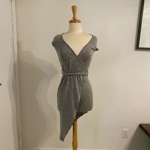 Asymmetrical grey sweater wrap dress